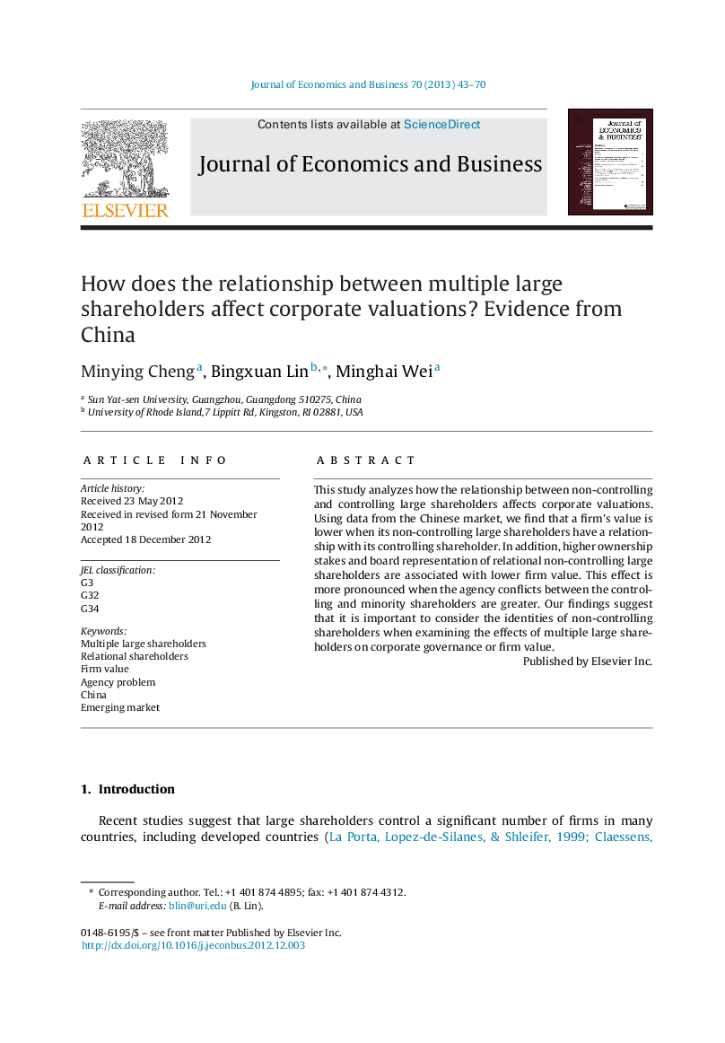 How does the relationship between multiple large shareholders affect corporate valuations? Evidence from China