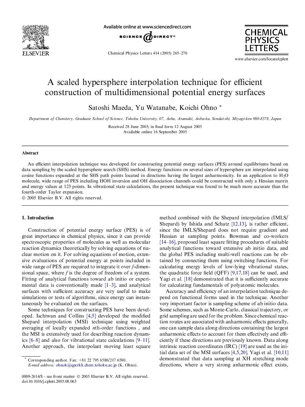 A scaled hypersphere interpolation technique for efficient construction of multidimensional potential energy surfaces