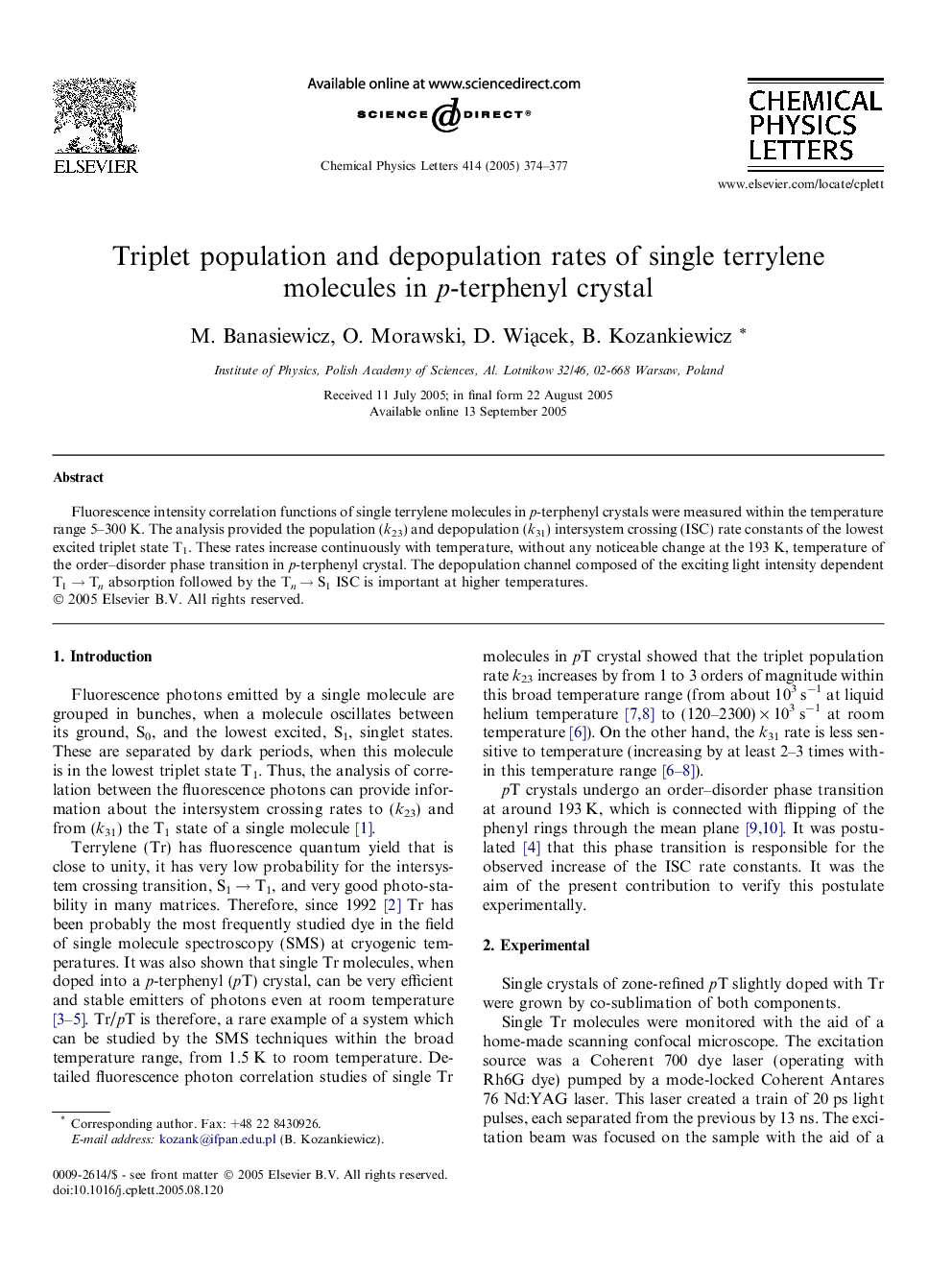 Triplet population and depopulation rates of single terrylene molecules in p-terphenyl crystal