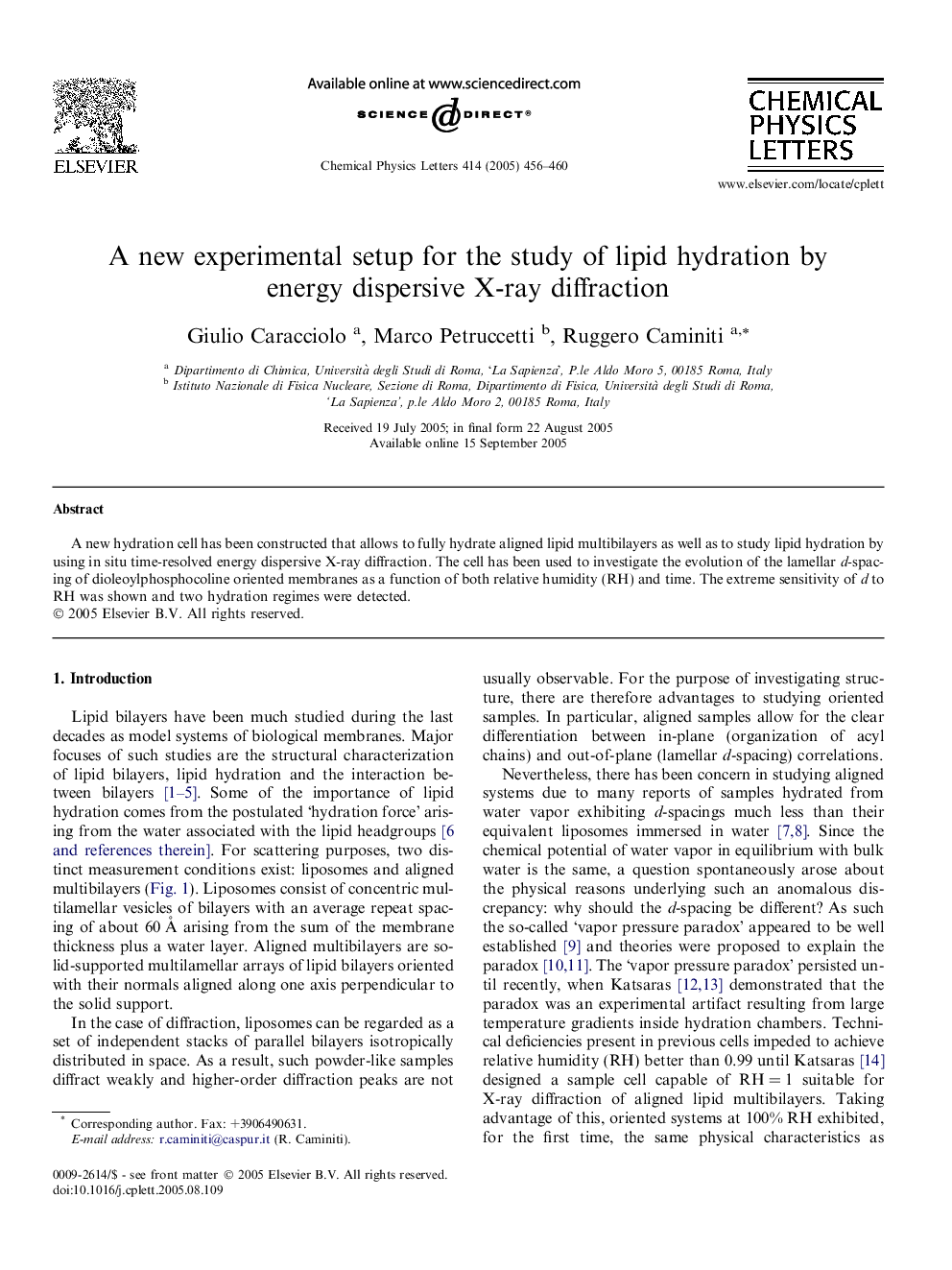 A new experimental setup for the study of lipid hydration by energy dispersive X-ray diffraction