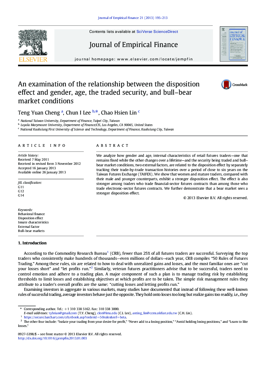 An examination of the relationship between the disposition effect and gender, age, the traded security, and bull–bear market conditions