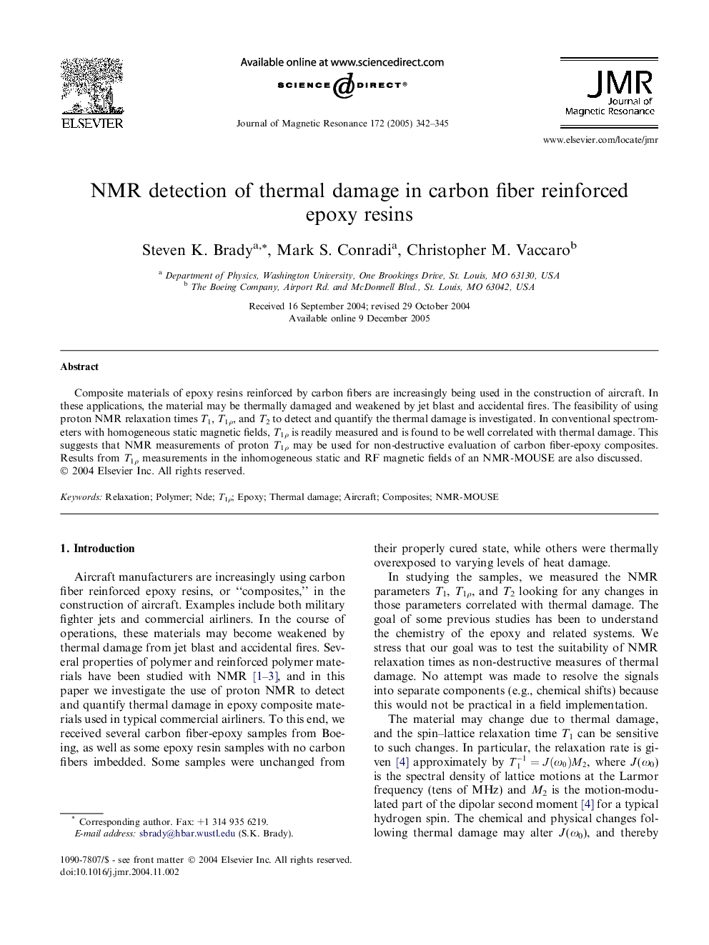 NMR detection of thermal damage in carbon fiber reinforced epoxy resins