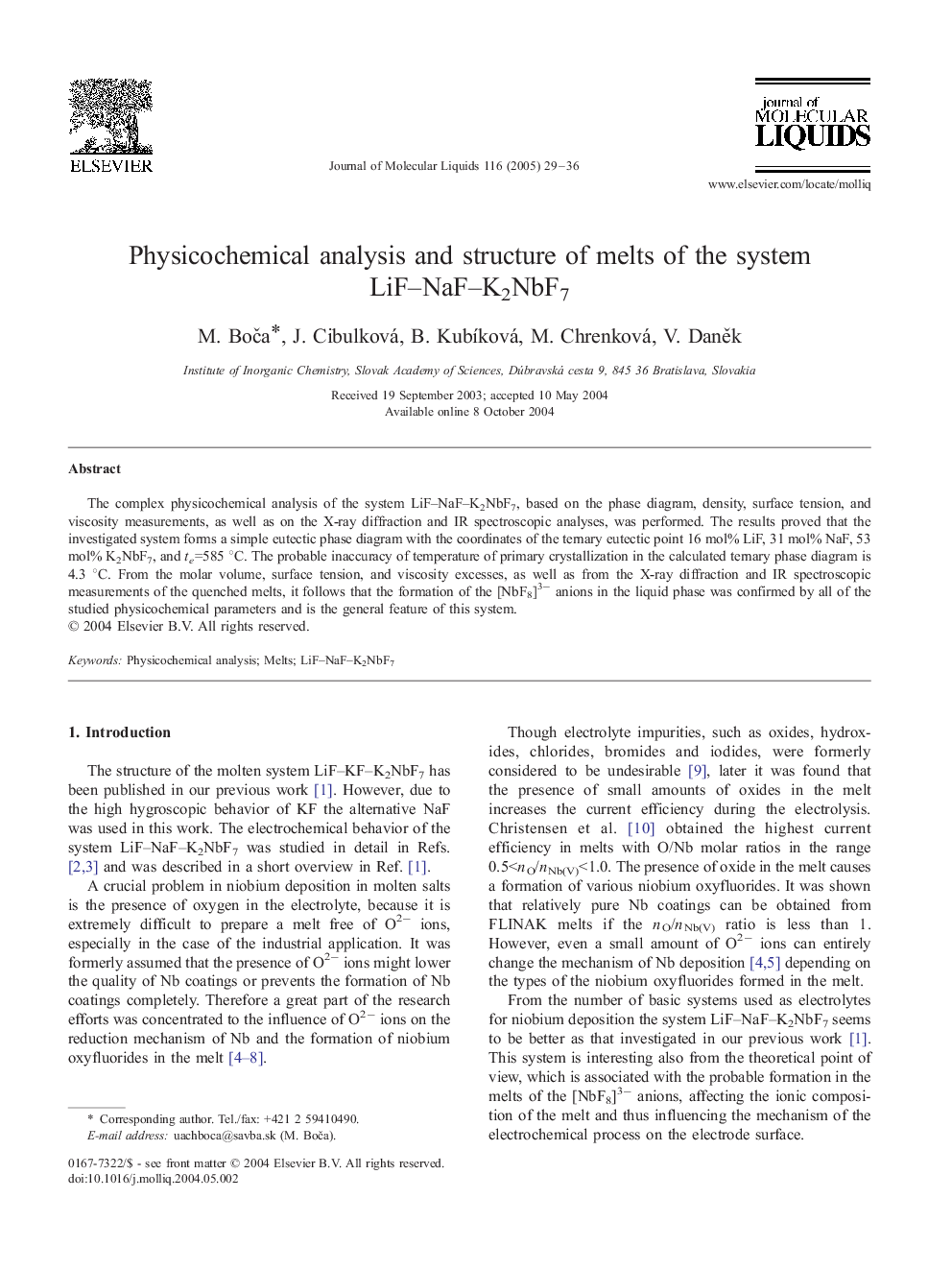 Physicochemical analysis and structure of melts of the system LiF-NaF-K2NbF7