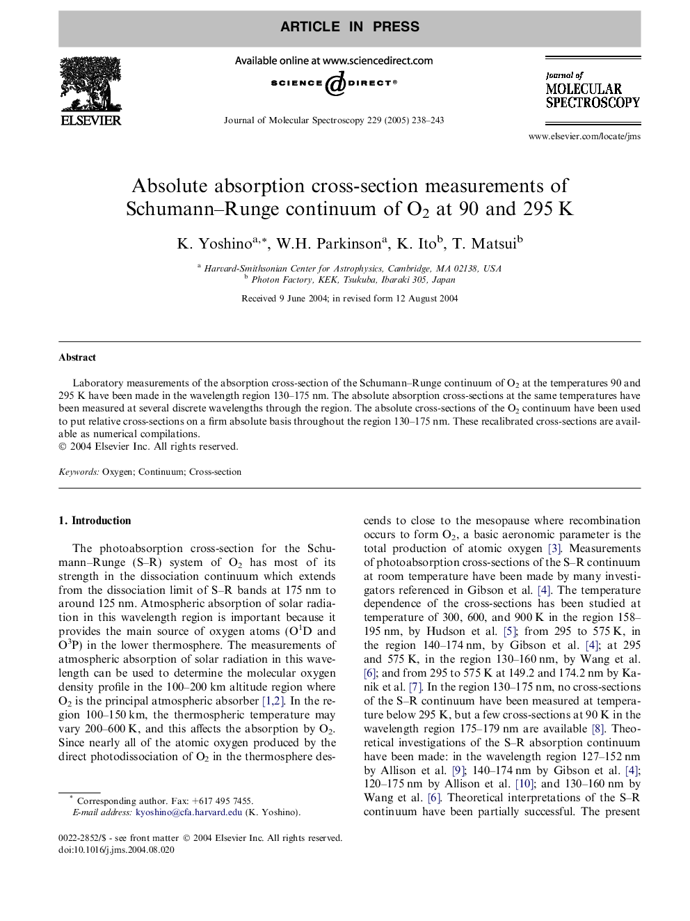 Absolute absorption cross-section measurements of Schumann-Runge continuum of O2 at 90 and 295Â K