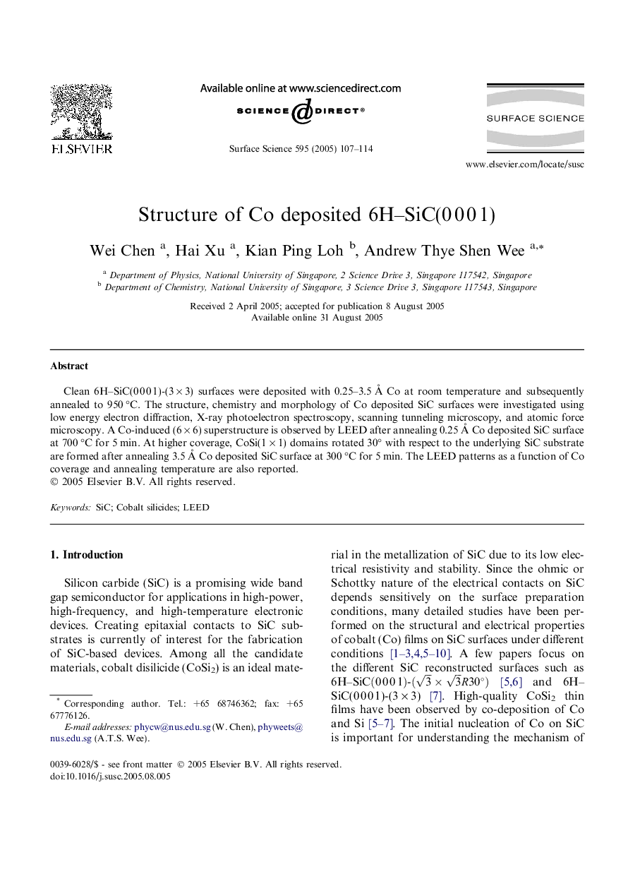 Structure of Co deposited 6H-SiC(0Â 0Â 0Â 1)