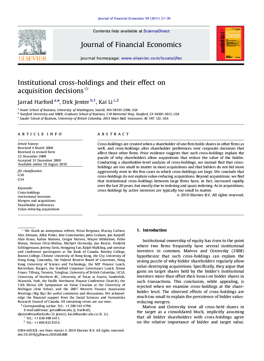 Institutional cross-holdings and their effect on acquisition decisions 