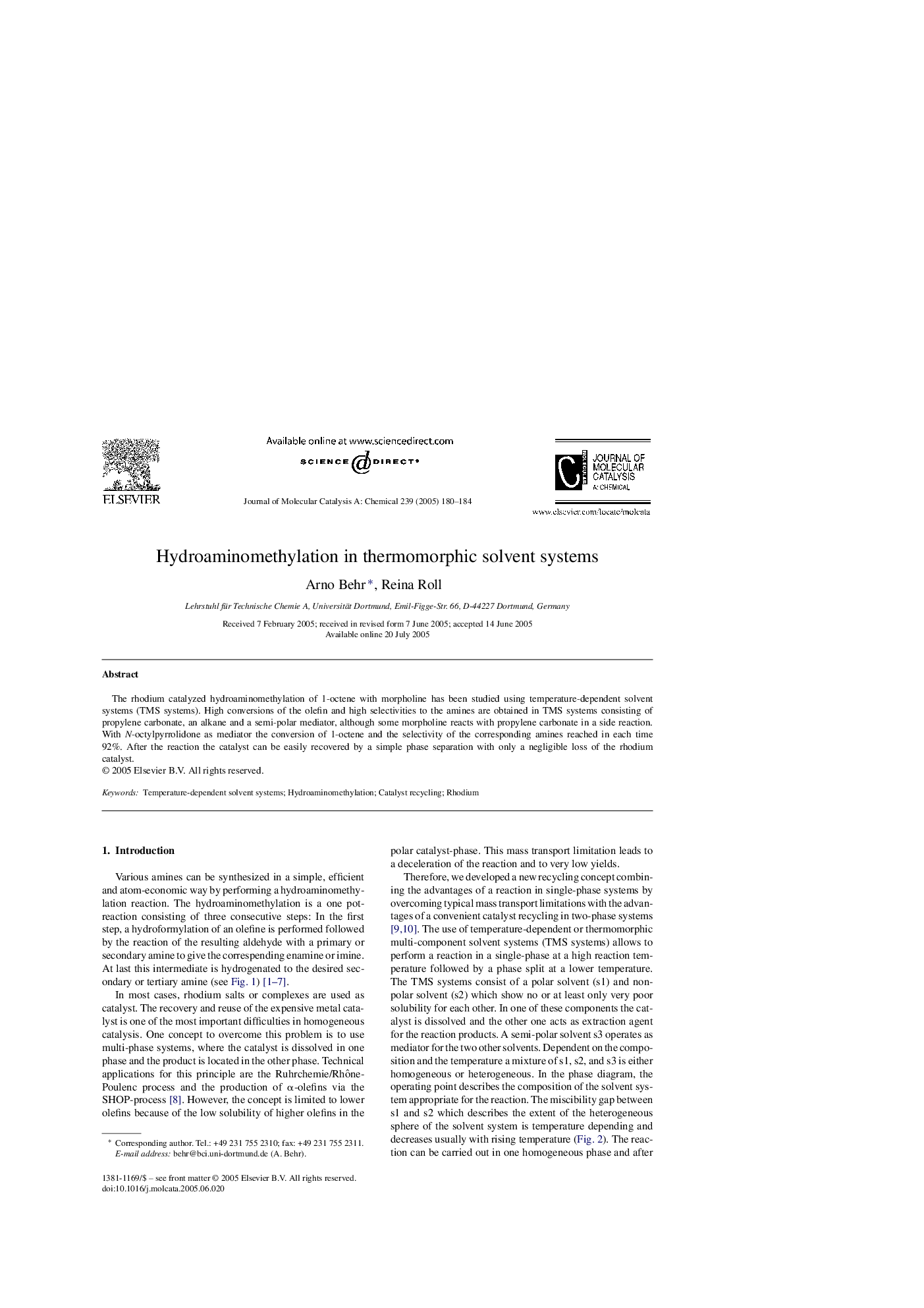 Hydroaminomethylation in thermomorphic solvent systems