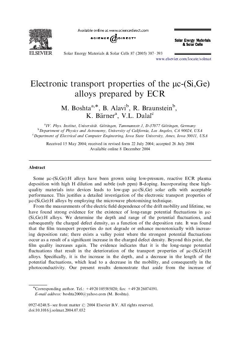 Electronic transport properties of the Î¼c-(Si,Ge) alloys prepared by ECR