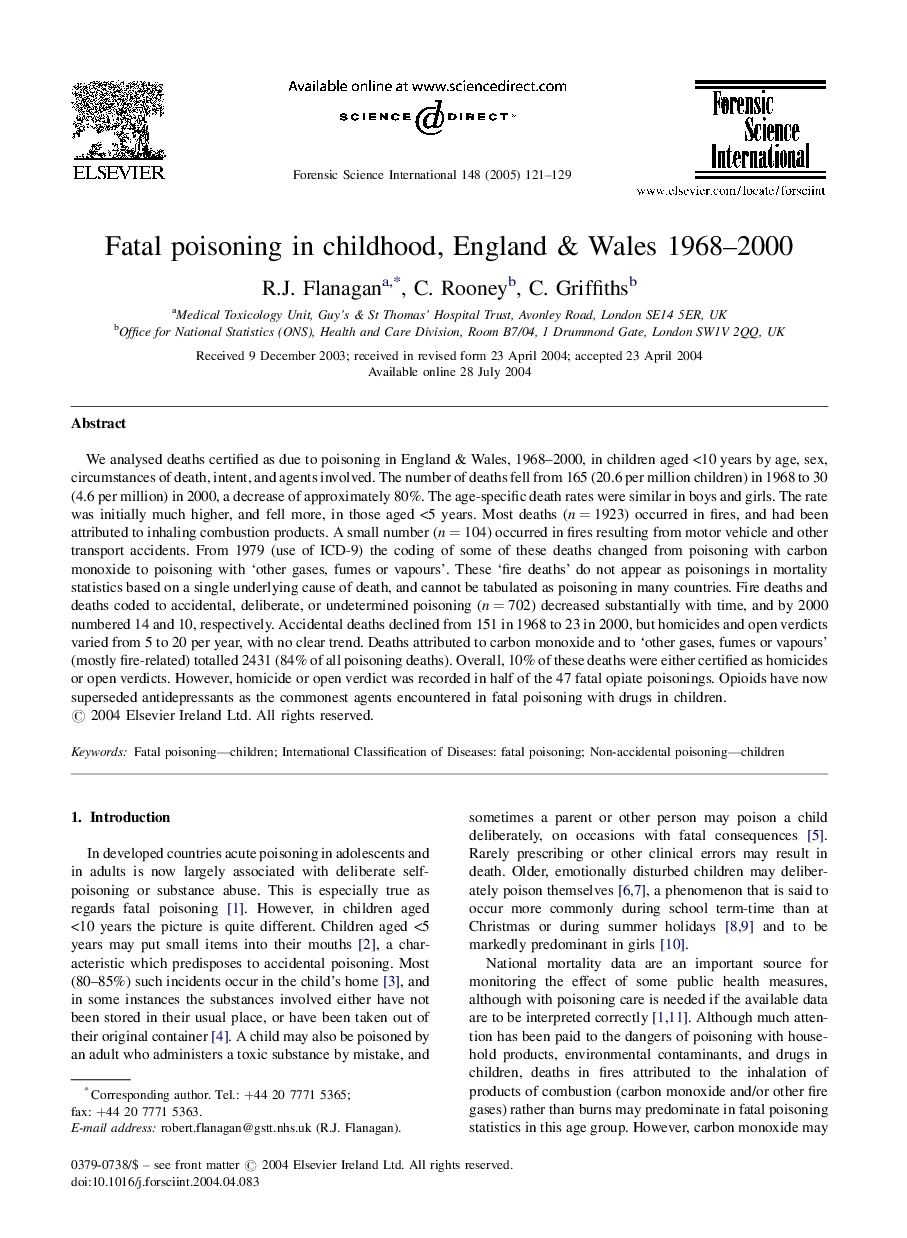 Fatal poisoning in childhood, England & Wales 1968-2000