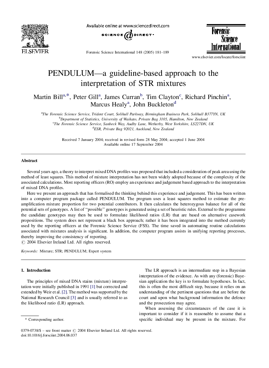 PENDULUM-a guideline-based approach to the interpretation of STR mixtures