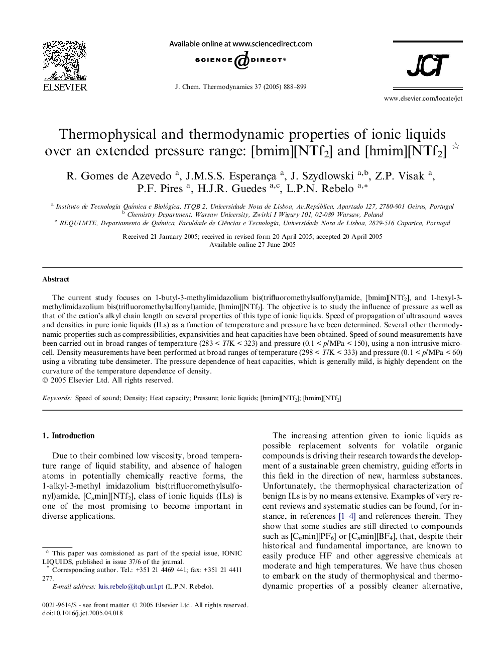 Thermophysical and thermodynamic properties of ionic liquids over an extended pressure range: [bmim][NTf2] and [hmim][NTf2]