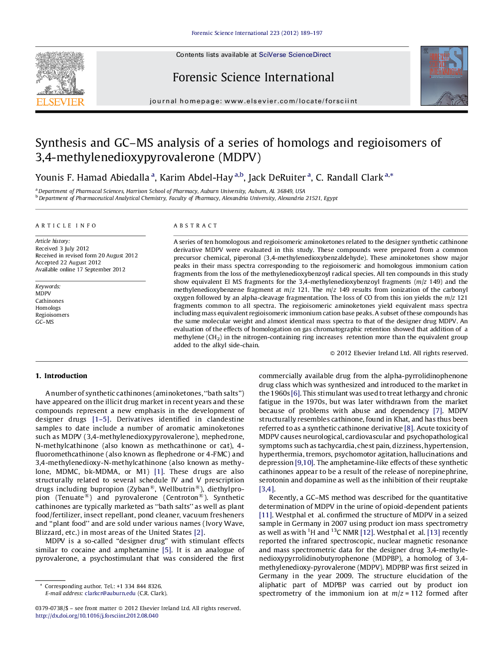 Synthesis and GC–MS analysis of a series of homologs and regioisomers of 3,4-methylenedioxypyrovalerone (MDPV)