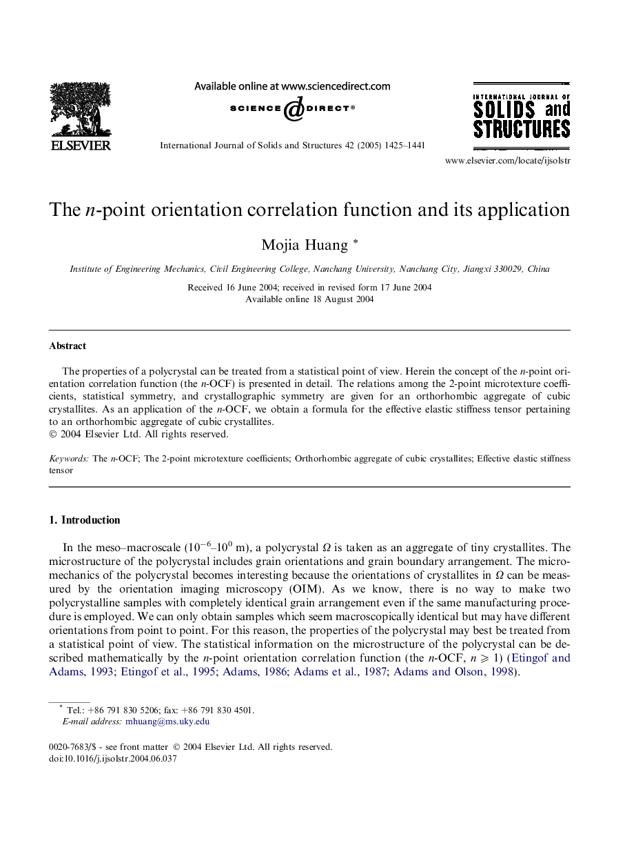 The n-point orientation correlation function and its application