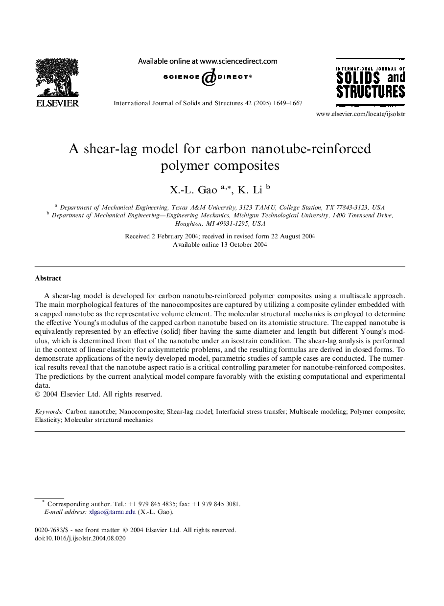 A shear-lag model for carbon nanotube-reinforced polymer composites