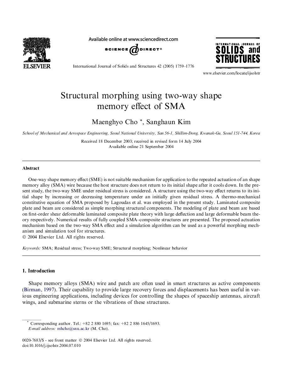 Structural morphing using two-way shape memory effect of SMA