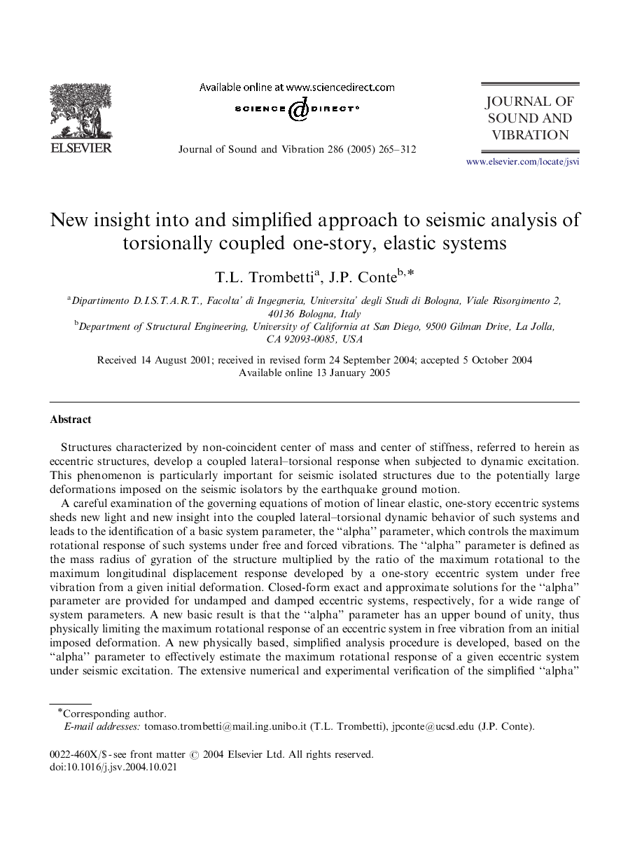 New insight into and simplified approach to seismic analysis of torsionally coupled one-story, elastic systems