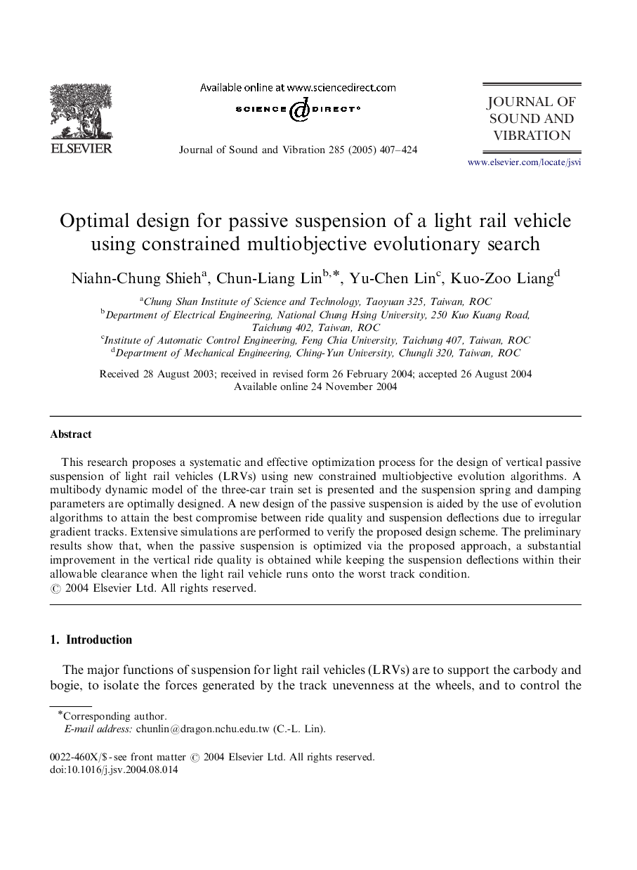 Optimal design for passive suspension of a light rail vehicle using constrained multiobjective evolutionary search