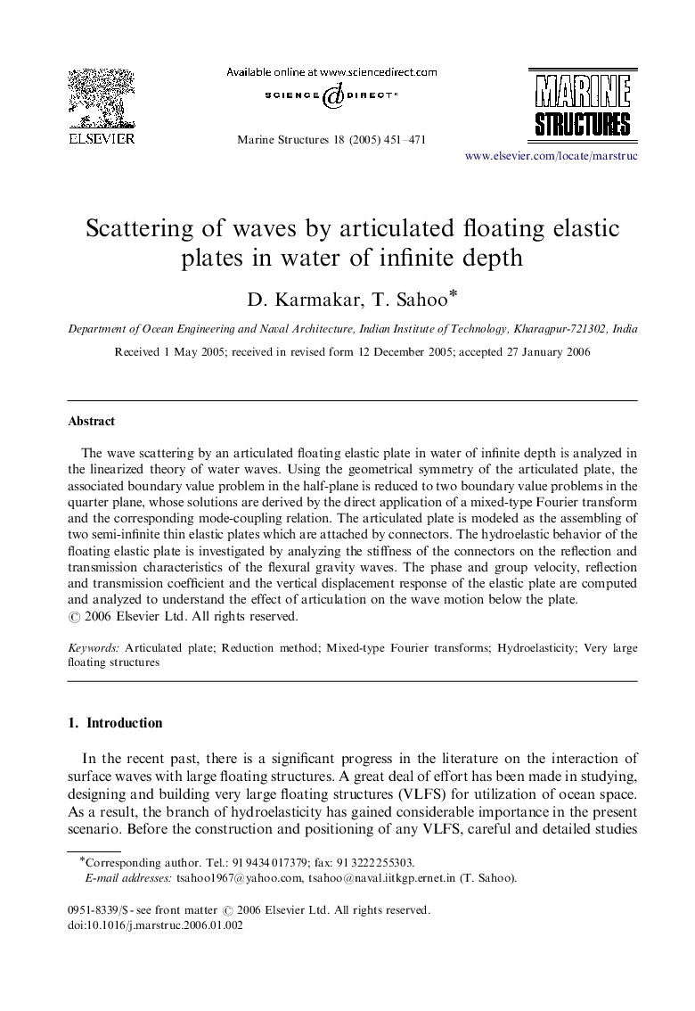 Scattering of waves by articulated floating elastic plates in water of infinite depth