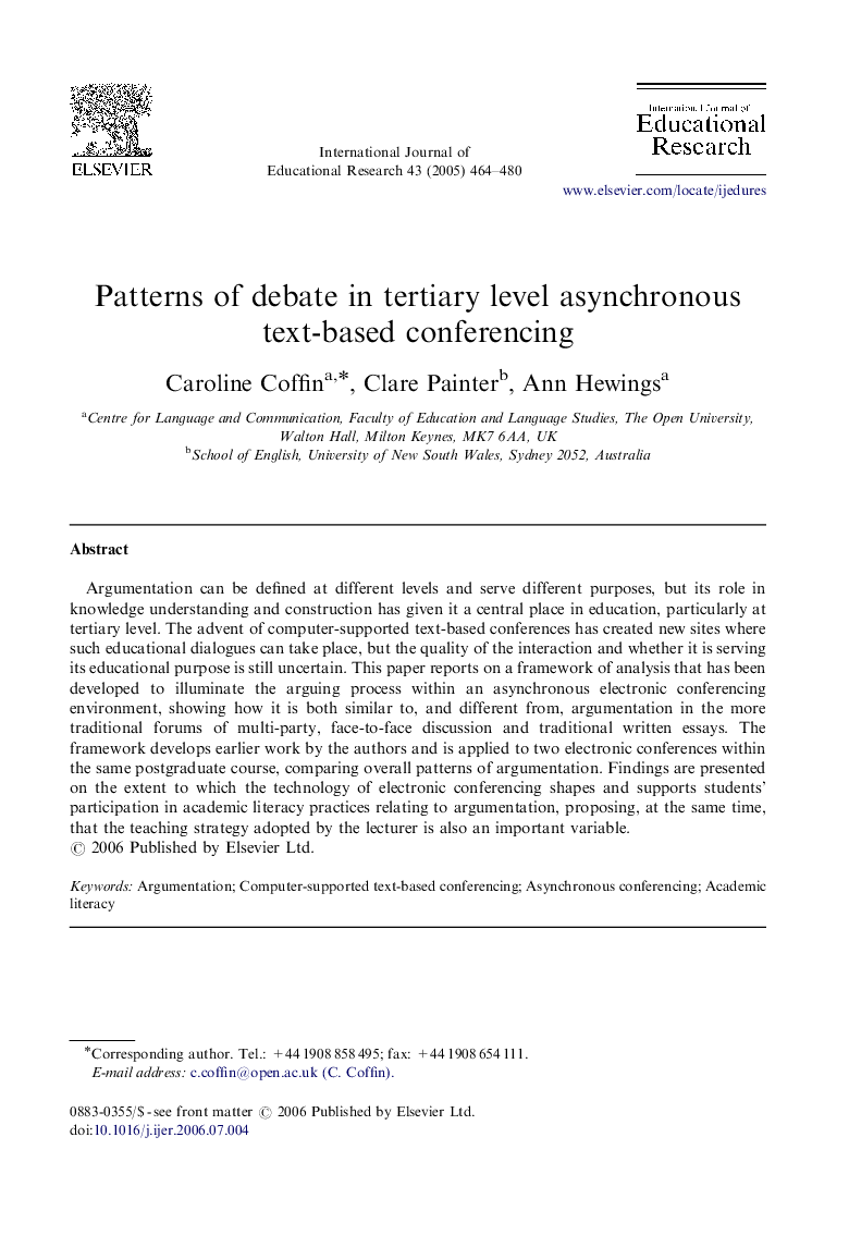 Patterns of debate in tertiary level asynchronous text-based conferencing