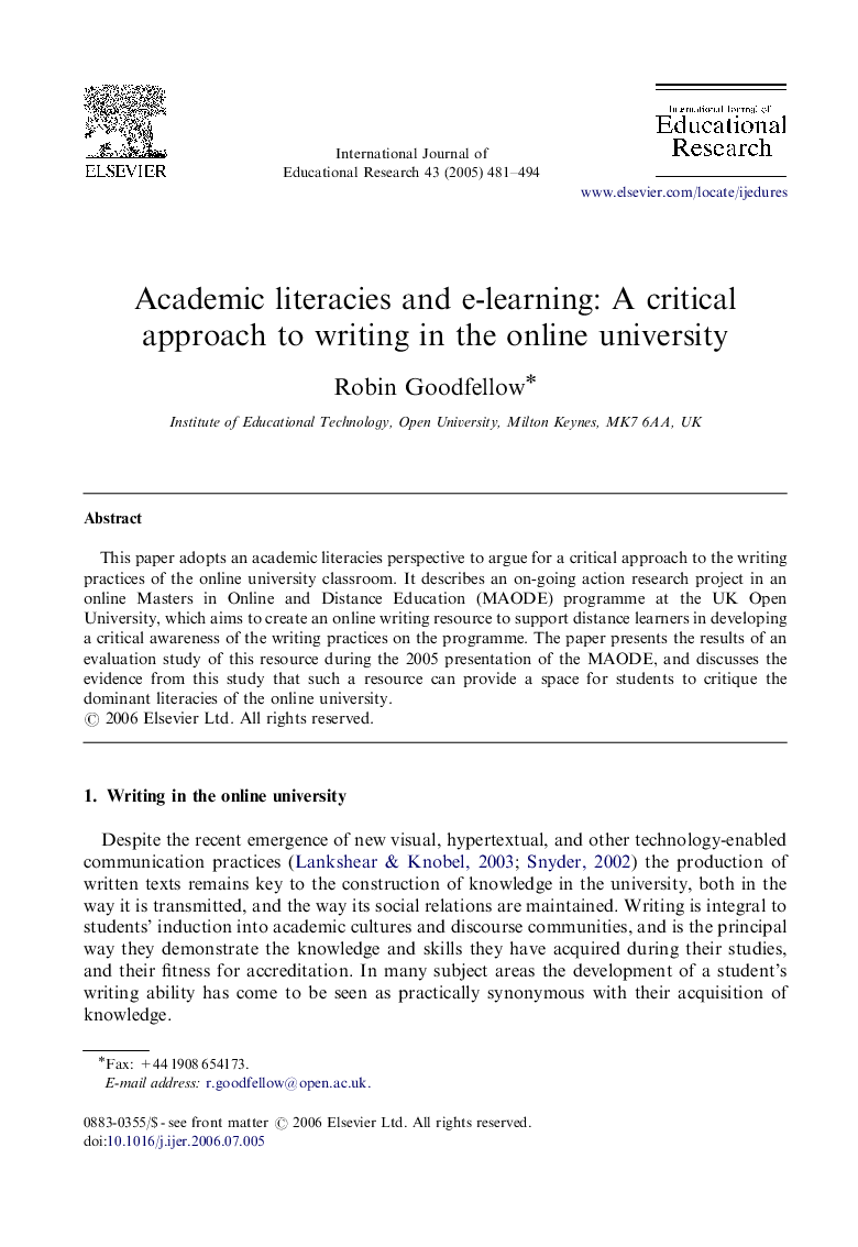 Academic literacies and e-learning: A critical approach to writing in the online university