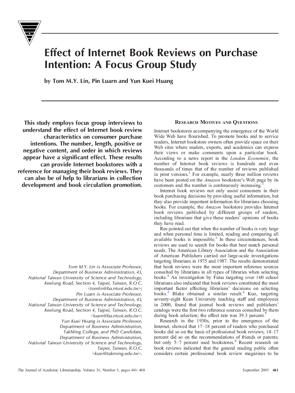 Effect of Internet Book Reviews on Purchase Intention: A Focus Group Study