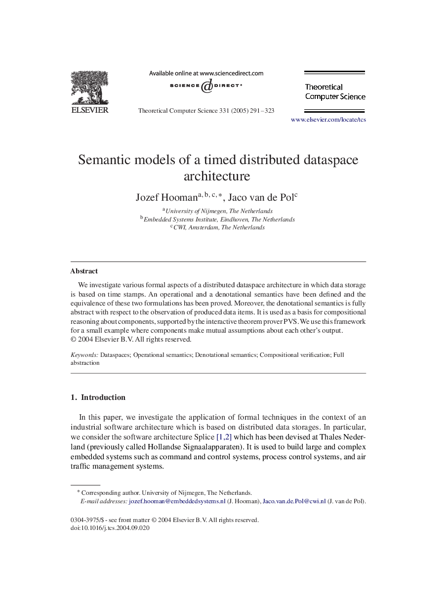 Semantic models of a timed distributed dataspace architecture