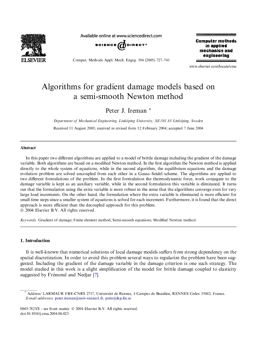 Algorithms for gradient damage models based on a semi-smooth Newton method