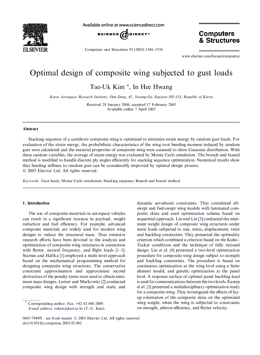 Optimal design of composite wing subjected to gust loads