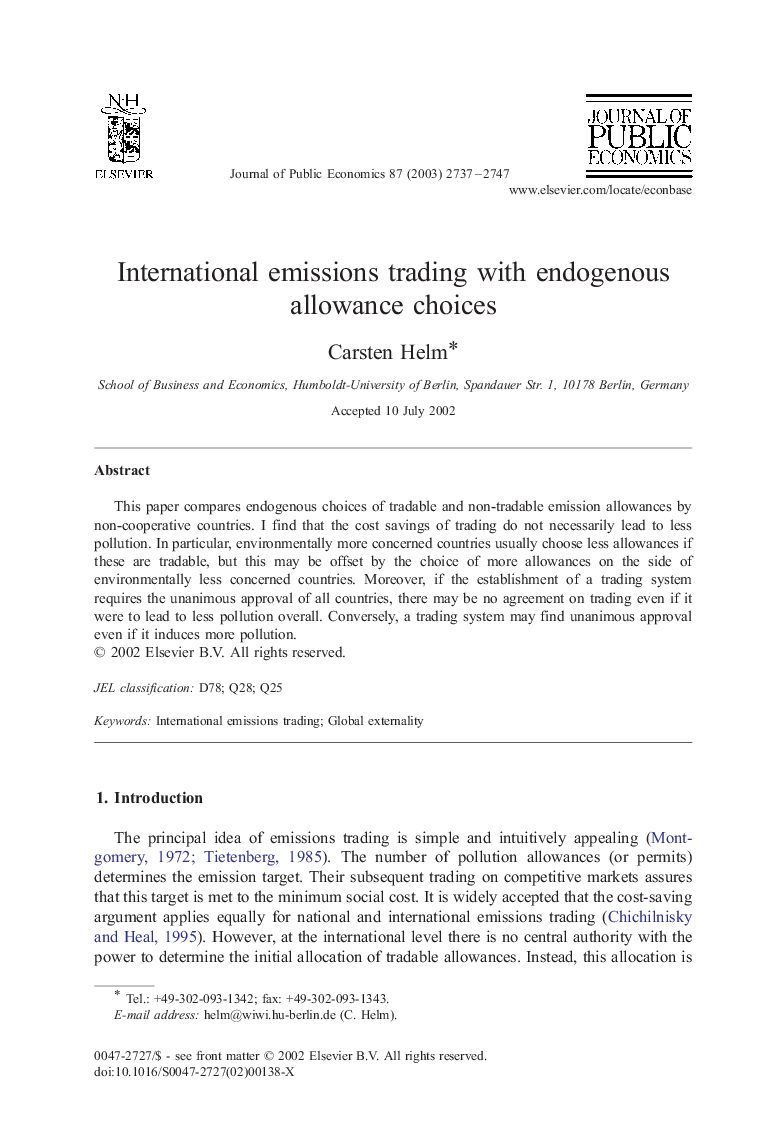 International emissions trading with endogenous allowance choices