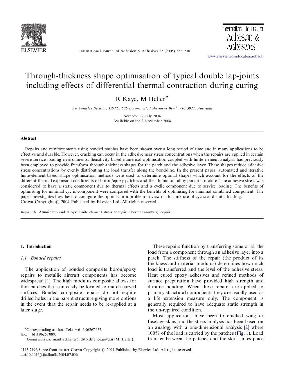 Through-thickness shape optimisation of typical double lap-joints including effects of differential thermal contraction during curing