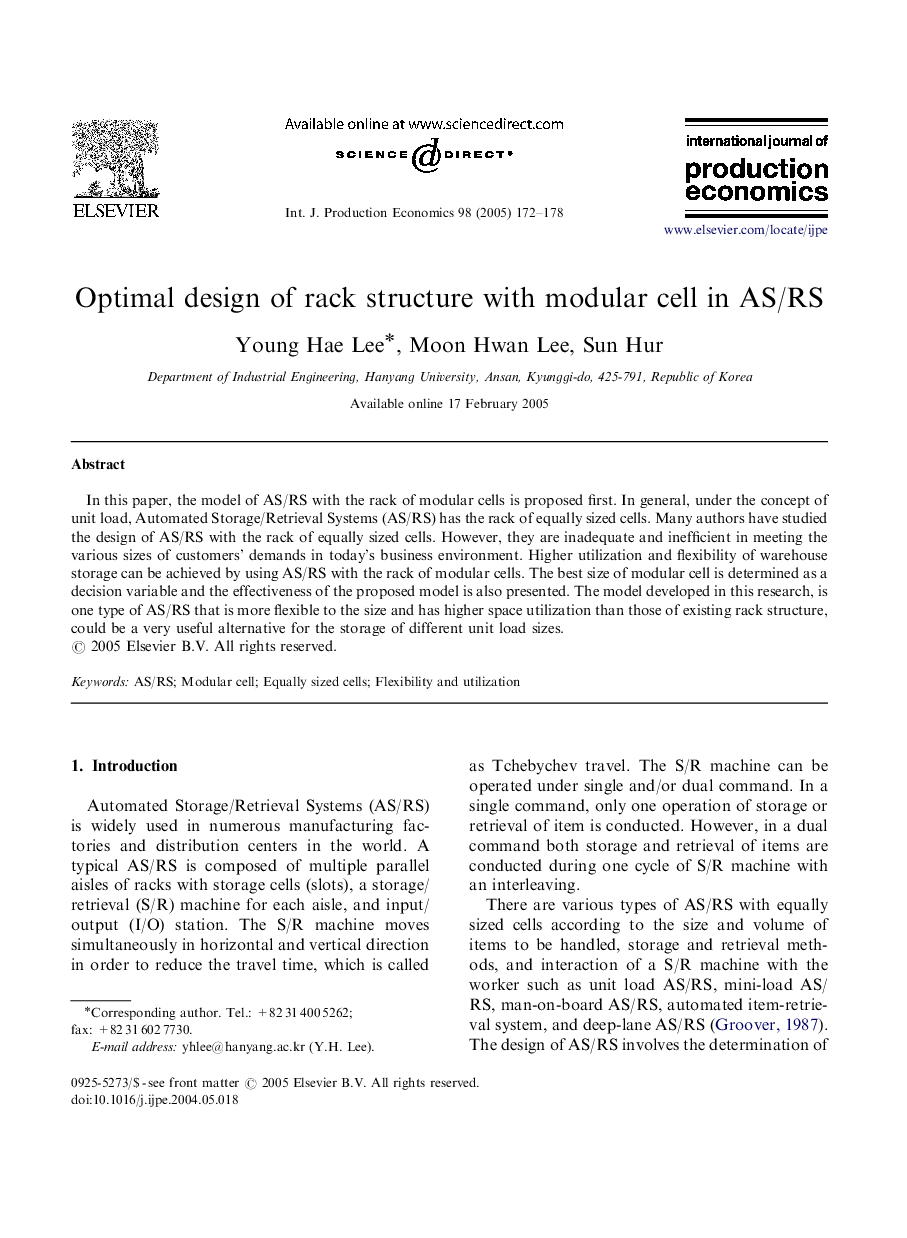 Optimal design of rack structure with modular cell in AS/RS