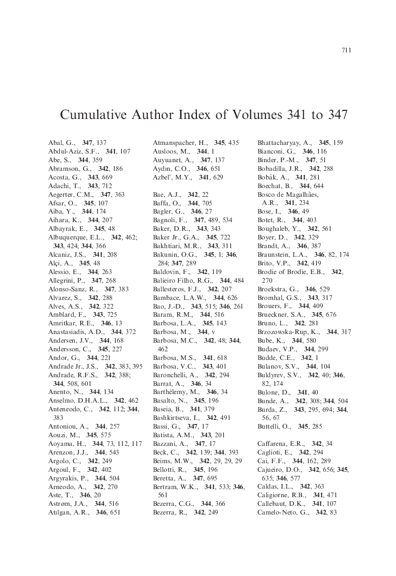 Cumulative author index of Volumes 341 to 347