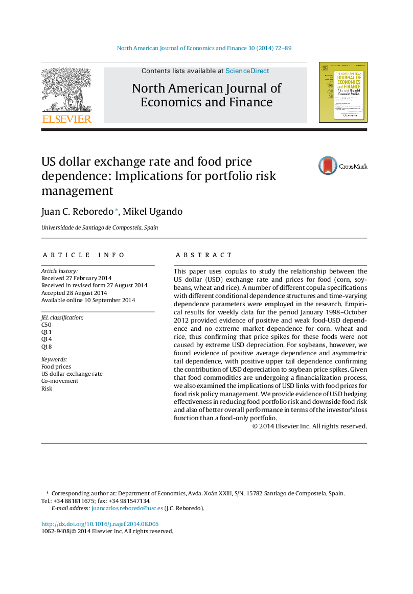 US dollar exchange rate and food price dependence: Implications for portfolio risk management