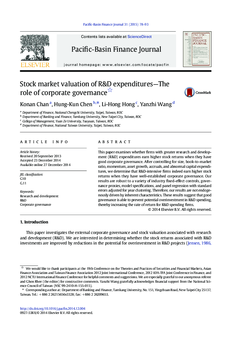 Stock market valuation of R&D expenditures—The role of corporate governance 