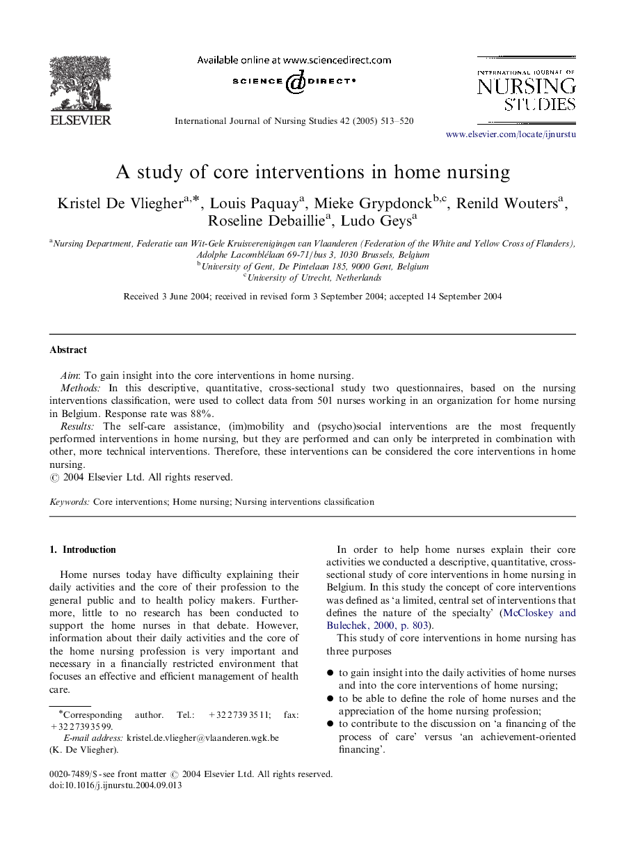 A study of core interventions in home nursing