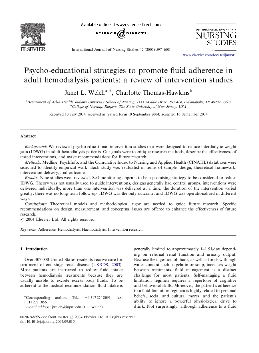 Psycho-educational strategies to promote fluid adherence in adult hemodialysis patients: a review of intervention studies