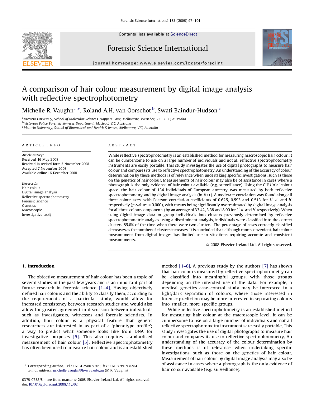 A comparison of hair colour measurement by digital image analysis with reflective spectrophotometry