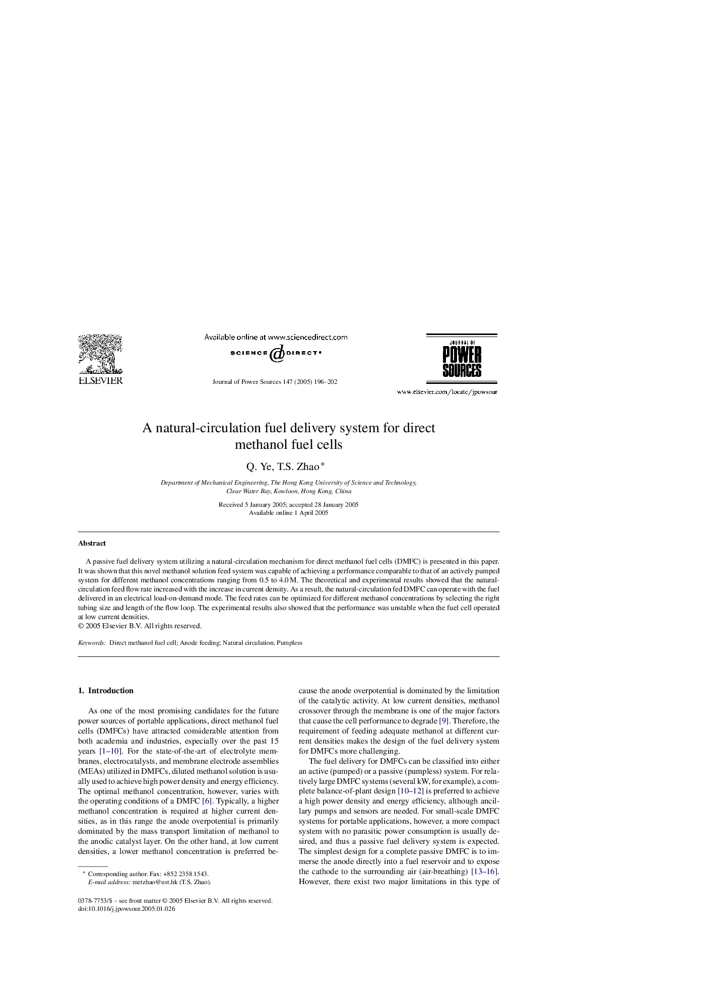 A natural-circulation fuel delivery system for direct methanol fuel cells