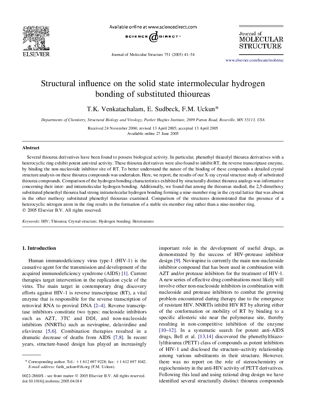 Structural influence on the solid state intermolecular hydrogen bonding of substituted thioureas