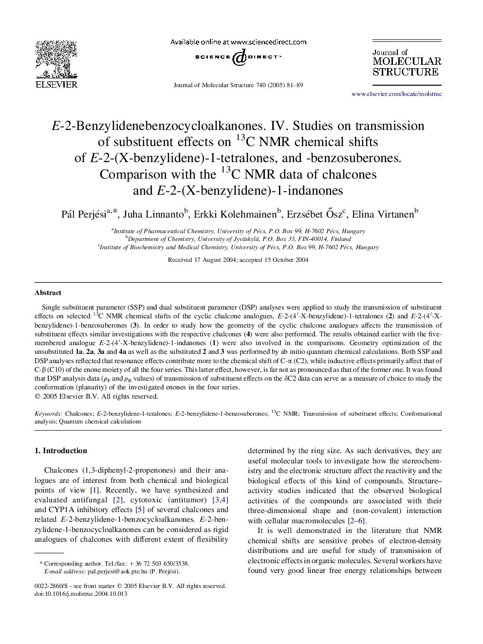 E-2-Benzylidenebenzocycloalkanones. IV. Studies on transmission of substituent effects on 13C NMR chemical shifts of E-2-(X-benzylidene)-1-tetralones, and -benzosuberones. Comparison with the 13C NMR data of chalcones and E-2-(X-benzylidene)-1-indanones
