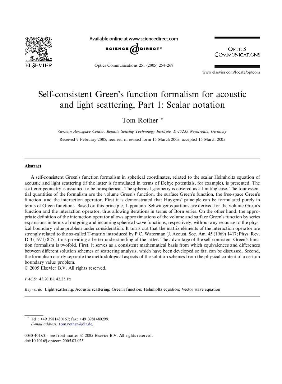 Self-consistent Green's function formalism for acoustic and light scattering, Part 1: Scalar notation