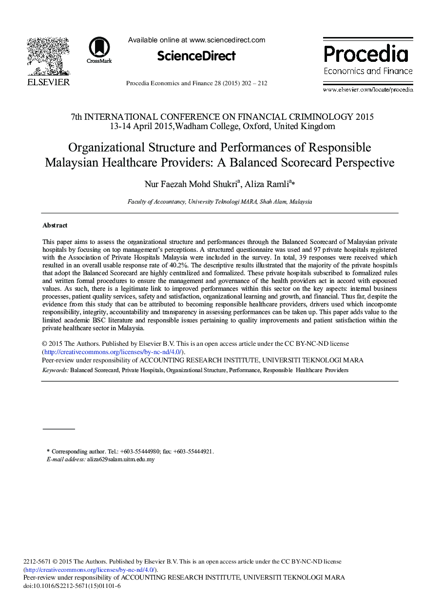ساختار سازمانی و عملکردی مسئولین ارائه دهنده خدمات بهداشتی درمانی مالزی: چشم انداز کارت امتیاز متوازن
