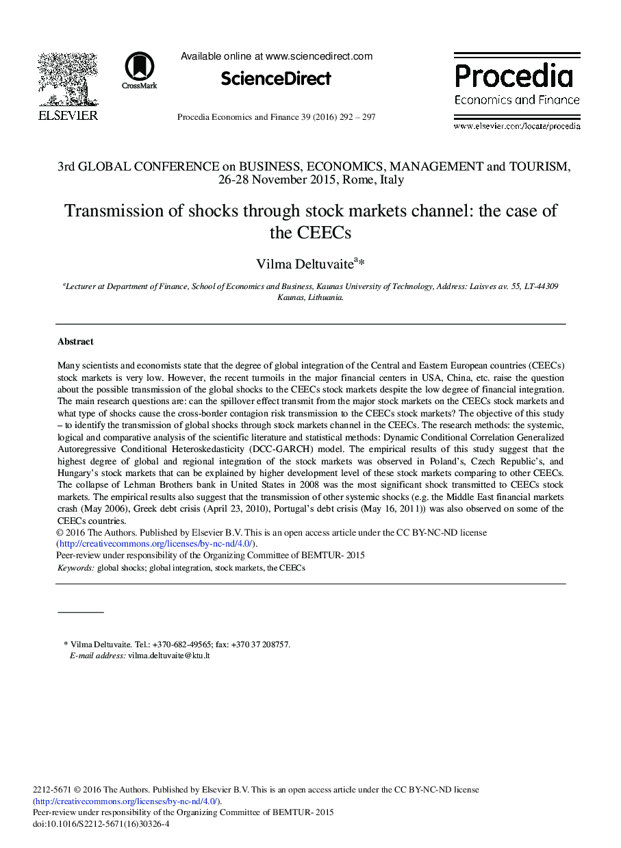 انتقال شوک از طریق کانال بازارهای سهام: مورد CEECs 