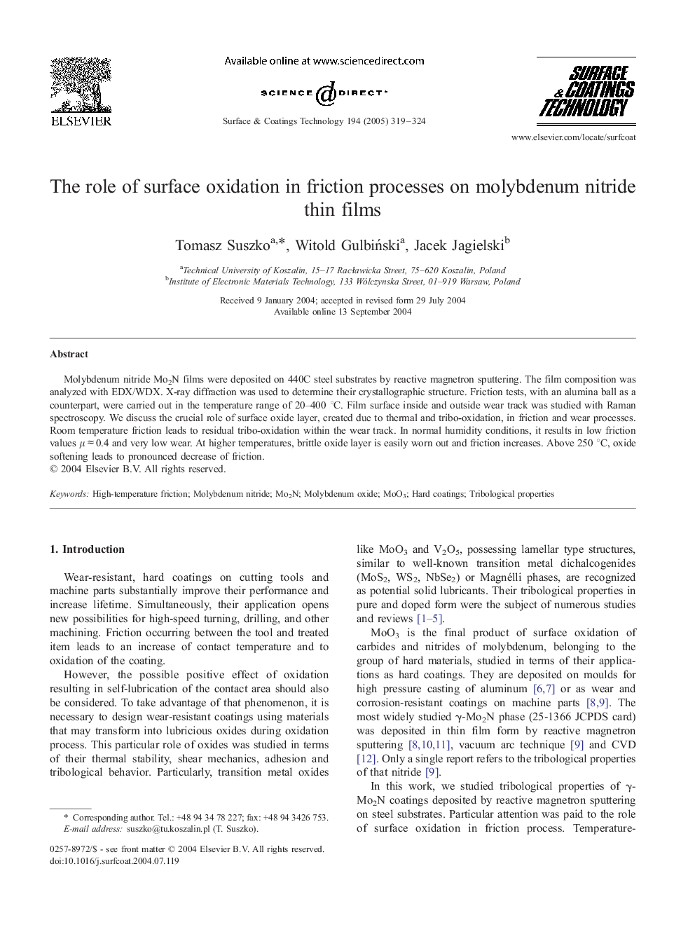 The role of surface oxidation in friction processes on molybdenum nitride thin films