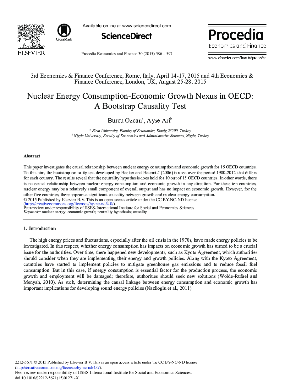 Nuclear Energy Consumption-economic Growth Nexus in OECD: A Bootstrap Causality Test 