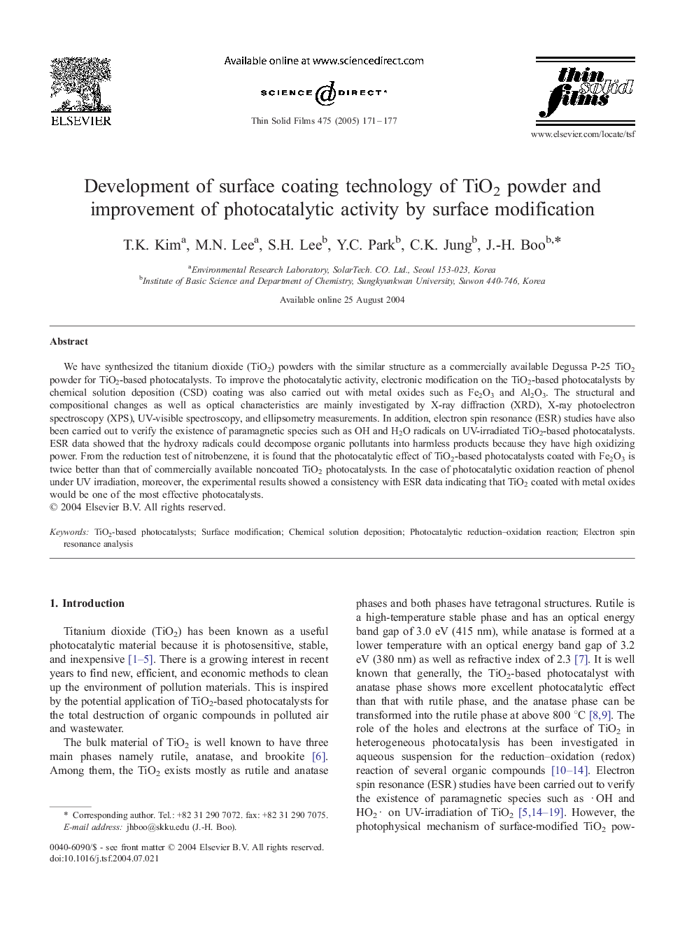 Development of surface coating technology of TiO2 powder and improvement of photocatalytic activity by surface modification