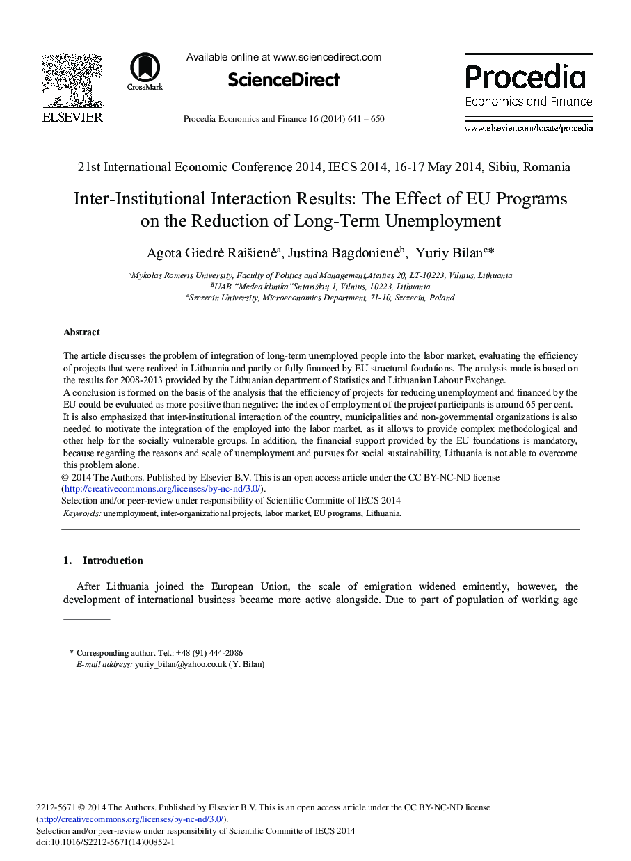 Inter-Institutional Interaction Results: The Effect of EU Programs on the Reduction of Long-term Unemployment 