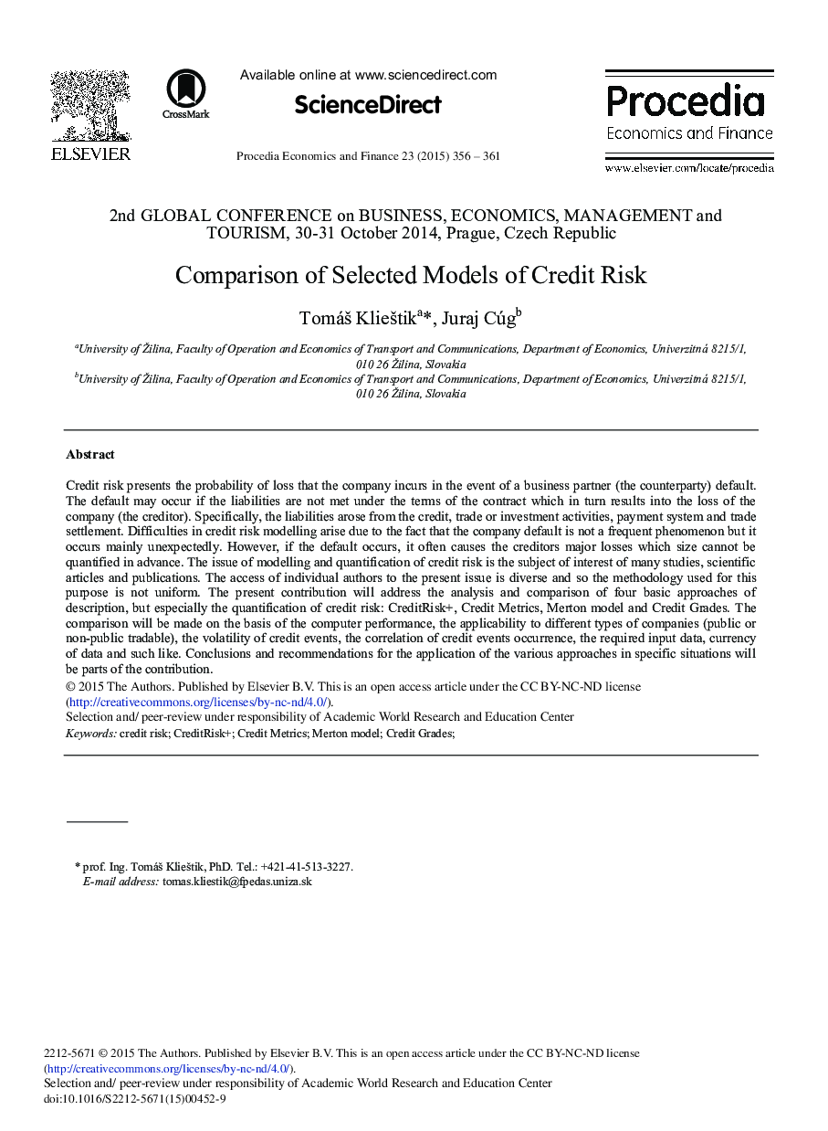 مقایسه‌ی مدل‌های گزینش‌شده‌ی ریسک اعتباری