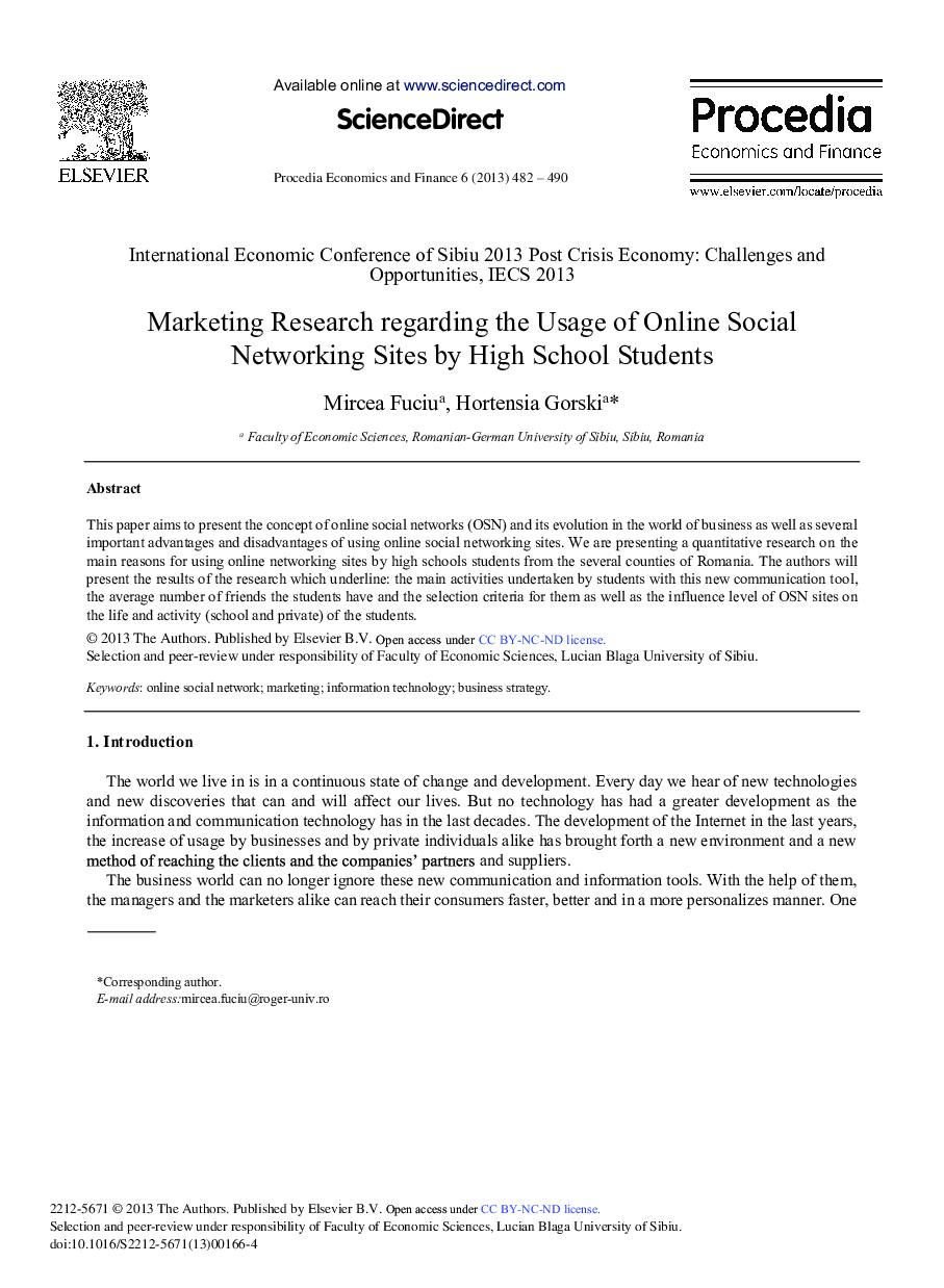 تحقیقات بازاریابی در مورد استفاده از سایت های آنلاین شبکه های اجتماعی توسط دانش آموزان دبیرستان