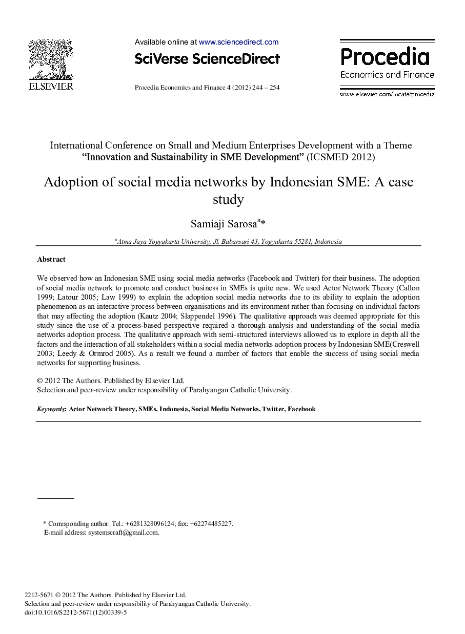 پذیرش  شبکه‏ های اجتماعی در بنگاه‏ های کوچک و متوسط مالزیایی: مطالعه‏ ی موردی